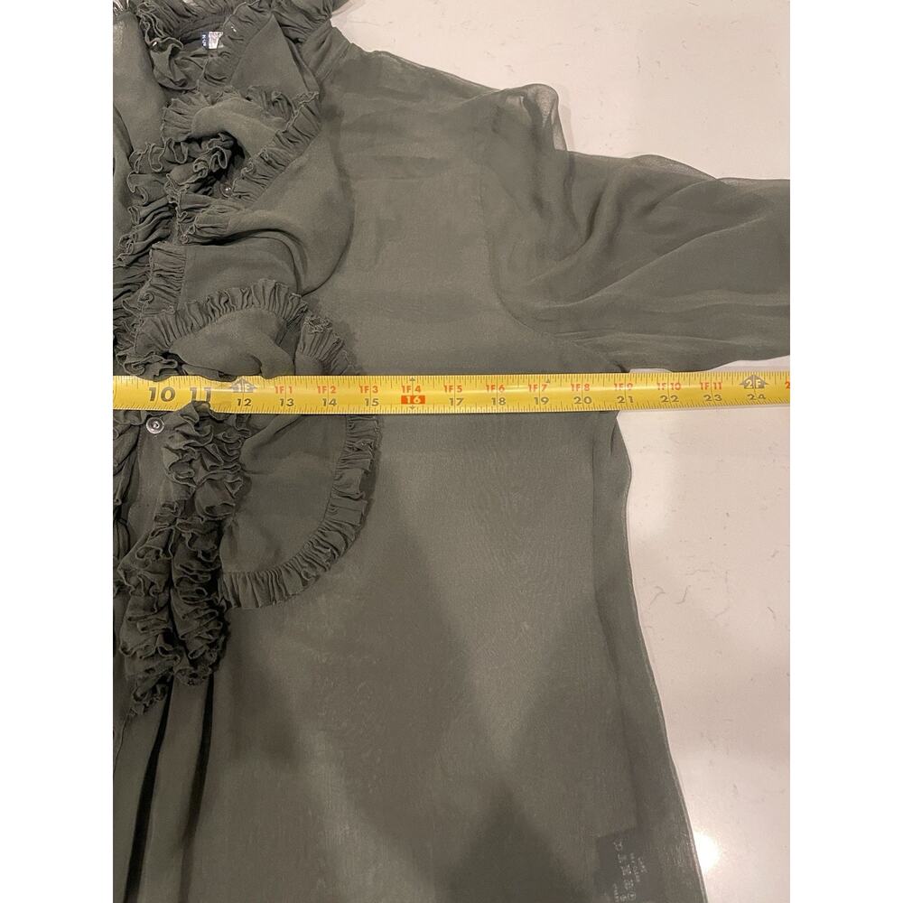 Ralph Lauren 100% silk ruffled collar olive green blouse size 8 - Picture 8 of 9